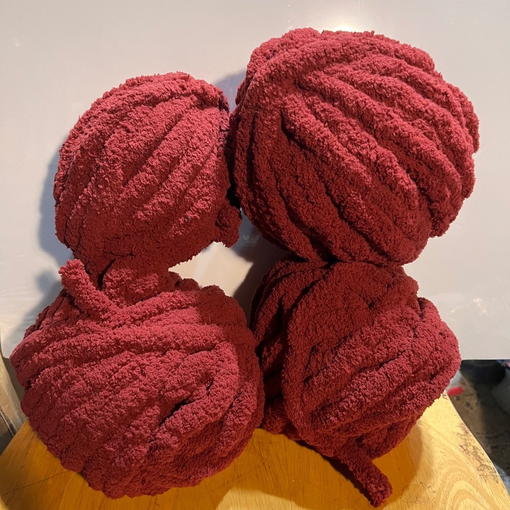 4 Skeins Chenille Yarn Burgundy Super Bulky Plush Velvet Chunky